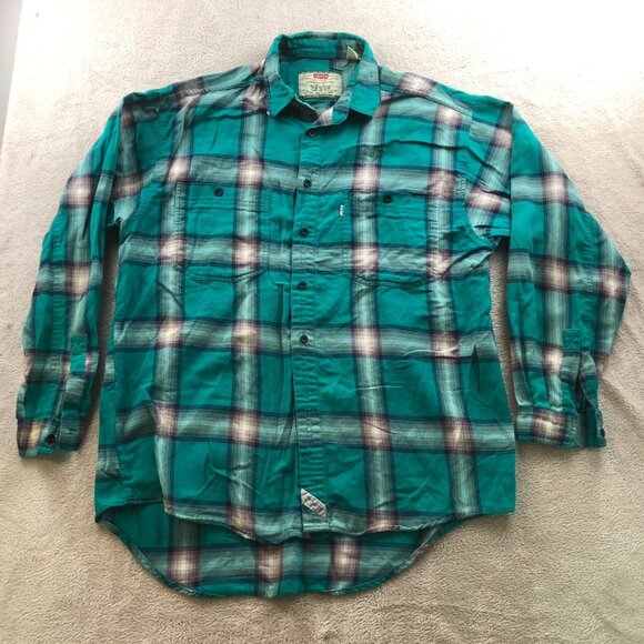 Levi's Mens Shirt Large Long Sleeve Plaid Button Up Classic Green Casual Y2K - Picture 16 of 16